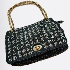 Black denim bling bag